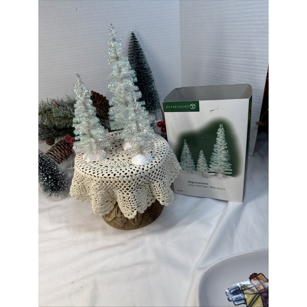 2004 Dept 56 Village Accessories Set of 3 White Classic Tinsel Trees  # 56.53207